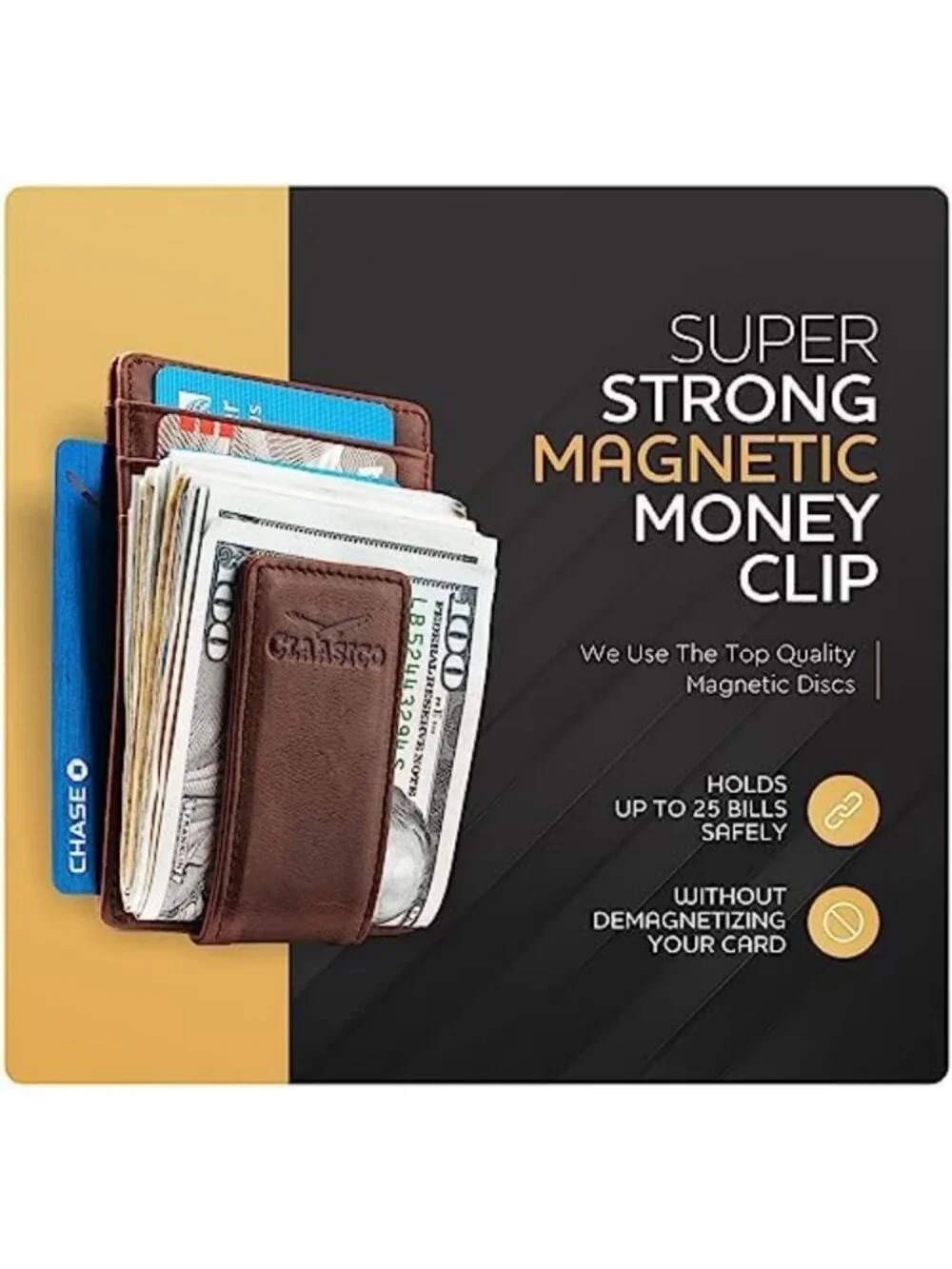 Men's RFID Blocking Leather Money Clip Wallet with Strong Magnetic Closure